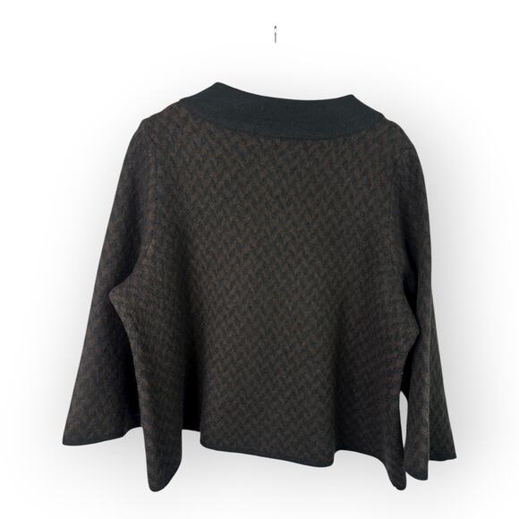 Heather B Womens size 2X Wool Houndstooth Swing Cape Jacket Cardigan Black Brown - Picture 2 of 9